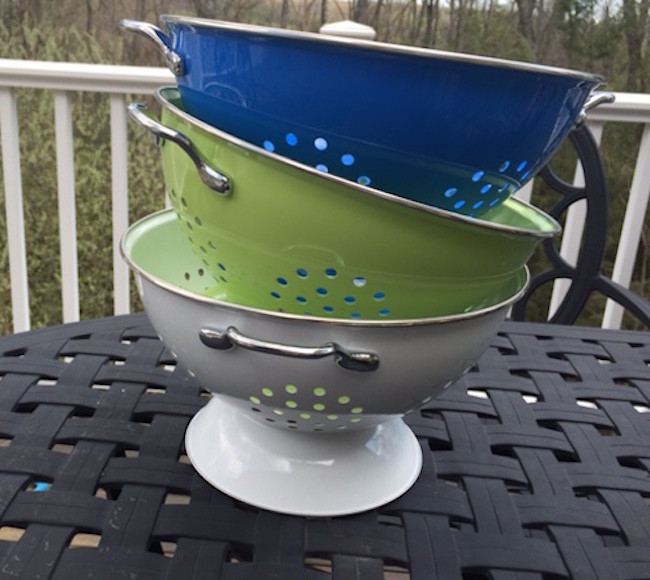 colorful metal colanders