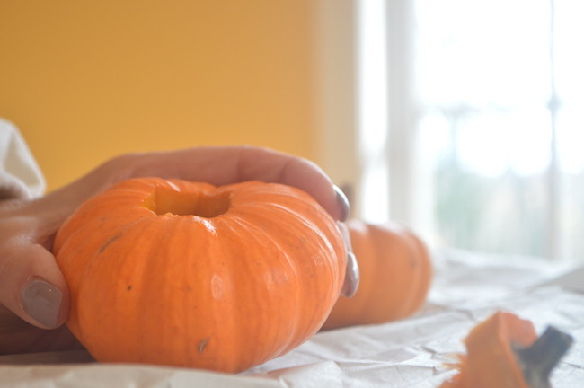 Hole Cut Out of Pumpkin for Candle Stick