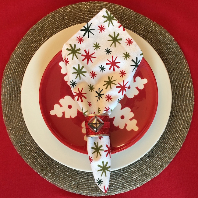 Place Setting of with Jingle Bell Napkin Ring
