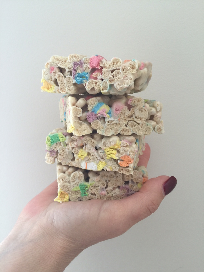 Finished Lucky Charms Marshmallow Treats for St. Patrick's Day