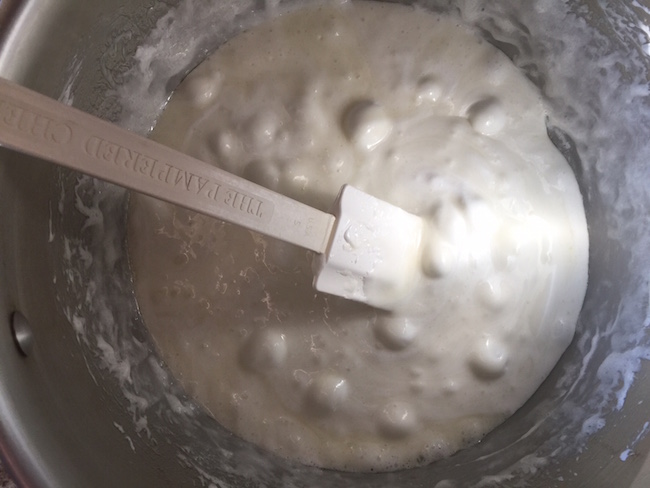 marshmallow & melted butter mixture for Lucky Charms Marshmallow Treats for St. Patrick's Day