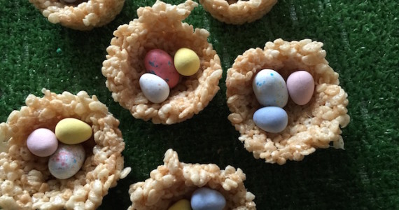 Rice Krispies Easter Egg nest with candy eggs