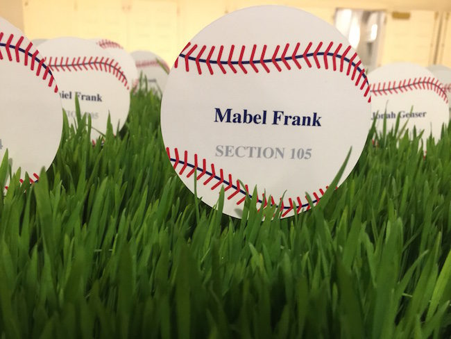 baseball shaped place cards in real grass