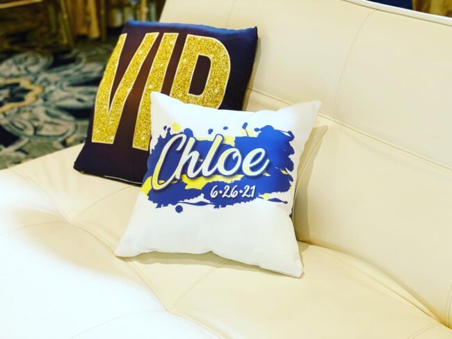 VIP area logo'd pillows 