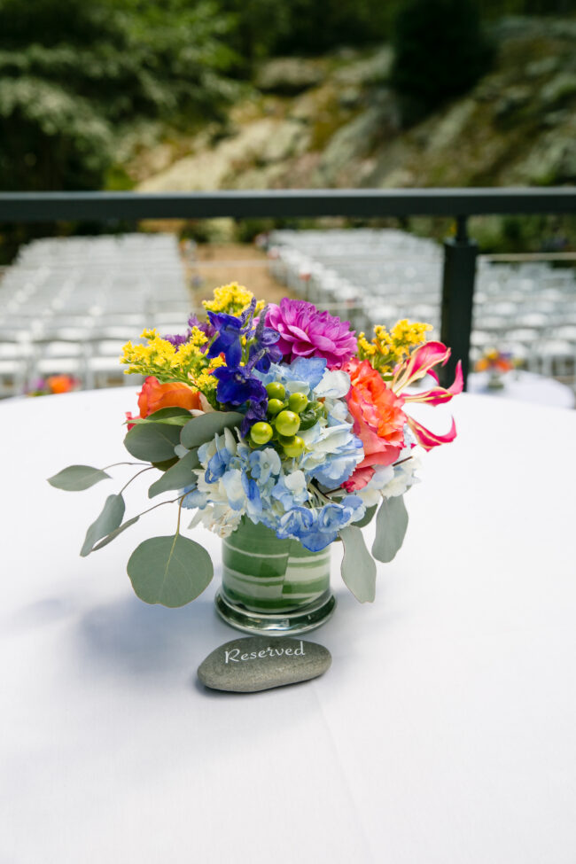 Ceremony reserved stone and flowers