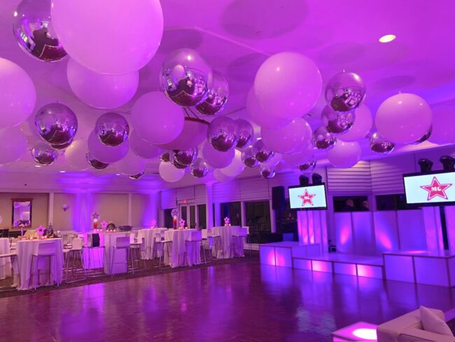 Wide view of room and dance floor