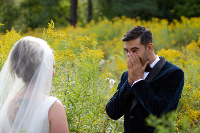 First look expression on groom