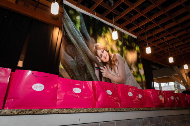 Logo'd hoodies in colored bags