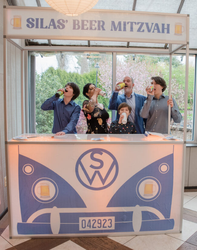 Drinking from the beer mitzvah cart