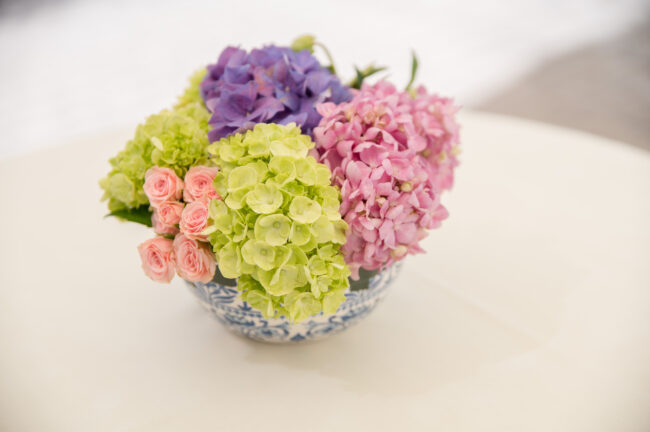 Multi-Colored Hydrangeas on cocktail table