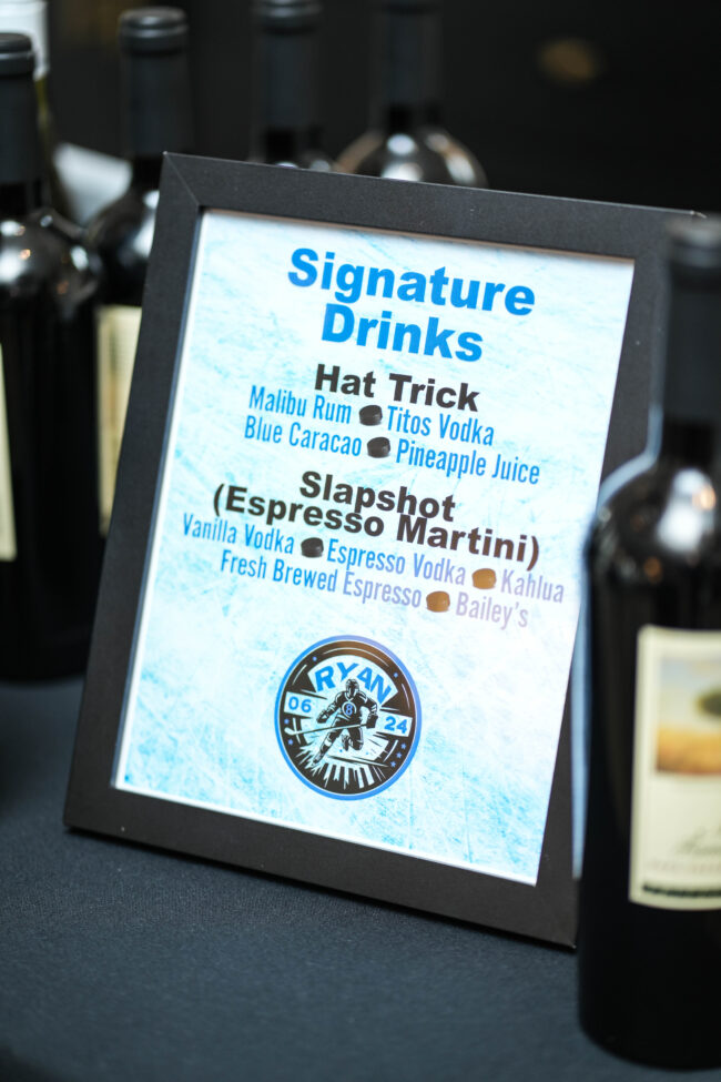 Signature drink sign "Hat Trick" and "Slapshot"