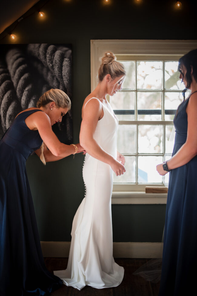 Final touches to the wedding dress