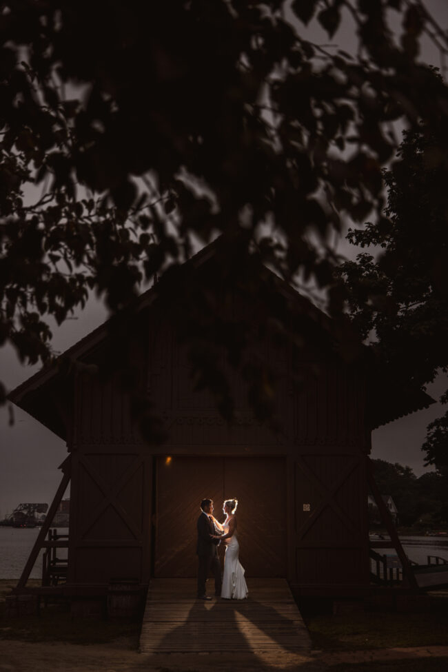 late-night pic of bride and groom