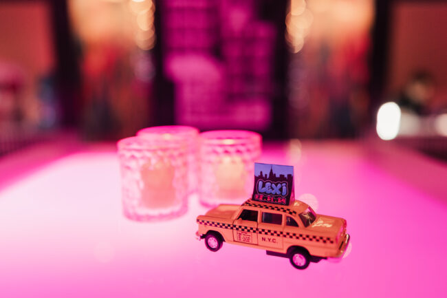 Pink votives with branded NYC Taxi Cab diecast