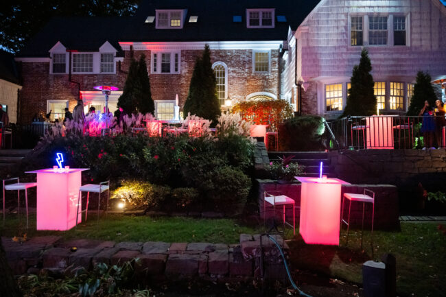 Backyard full scene with light-up cubes and neon accents